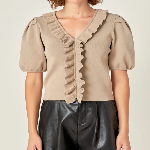 English Factory Tops English Factory Ruffled Puff Sleeve Knit Top english-factory-tops-english-factory-ruffled-puff-sleeve-knit-top